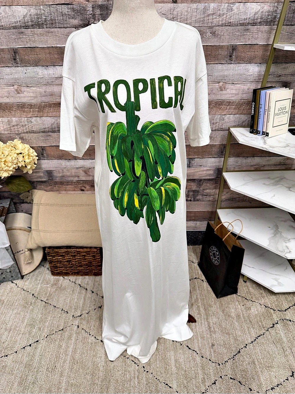 Farm Rio Tropical Banana Print T-Shirt Maxi Dress